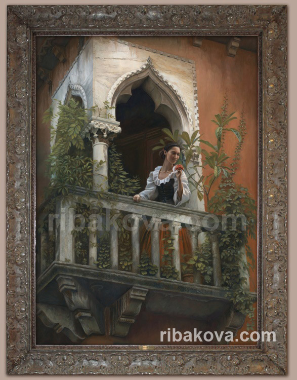 Авторская живопись, девушка на венецианском балконе